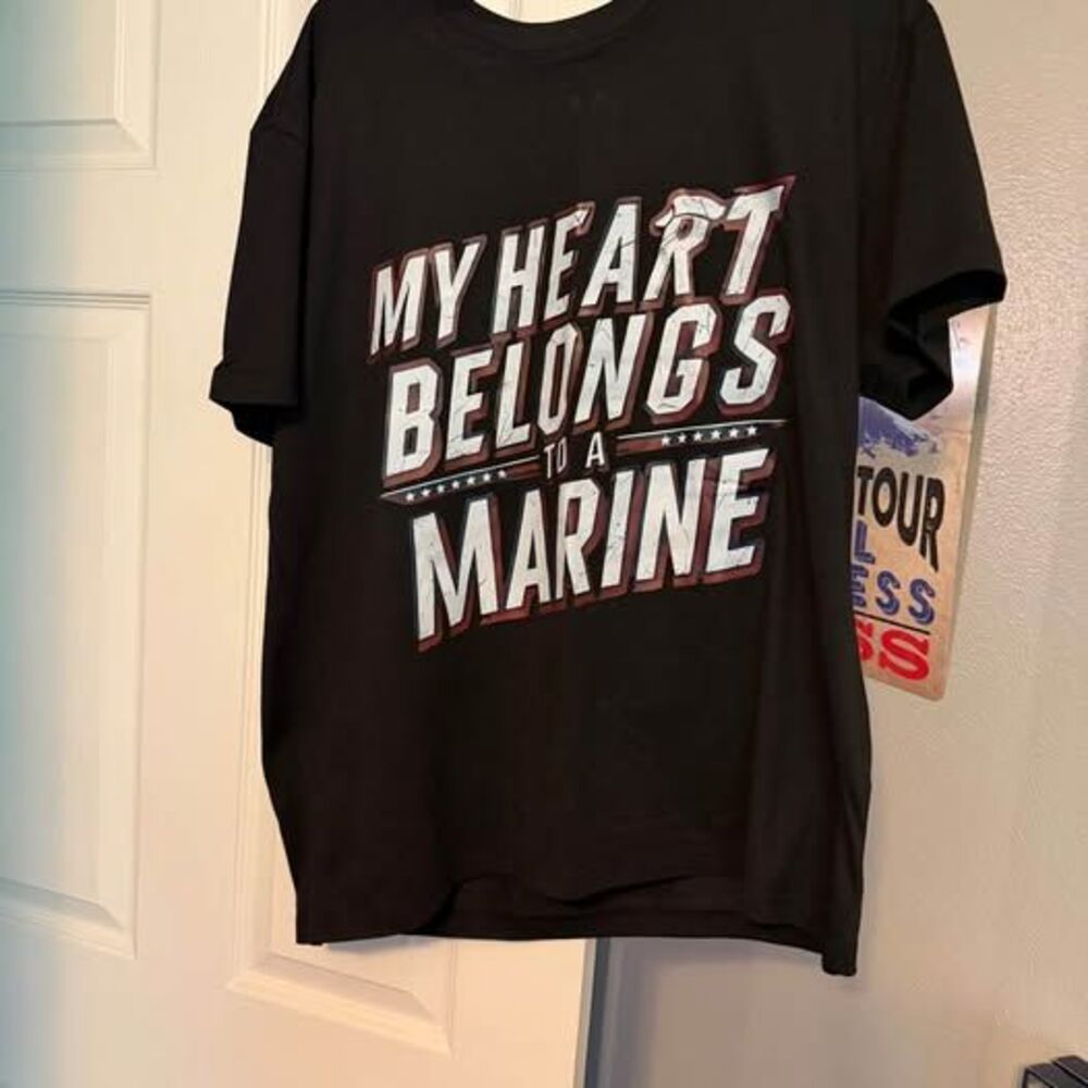 "My Heart Belongs to a Marine" Black Graphic Tee - Size L - NWOT